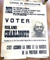 Vintage French poster presented by the French Communist party for Roland Charlionet measures