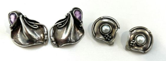 2 pair of silver 925 art nouveau stone set earrings