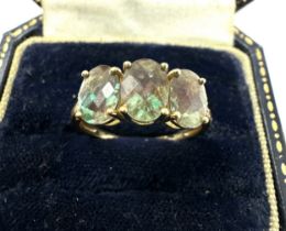 9ct Gold Diamond & Faceted Green Mystic Topaz Ring weight 2.1g
