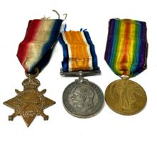 WW.1 1914 - 15 Star Trio Named. 15122 Pte. E.T. Sawyer. Bedford Regt.