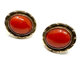 9ct gold coral earrings weight 3.8g