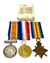 WW.1 1914 - 15 Star Trio & Original Ribbons Named. ES. 4043 E.A. Stockdale Engn. R.N.R