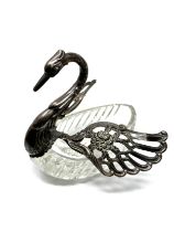 Large Vintage Swan silver & Glass condiment With hallmarked silver Articulated Wings. measures