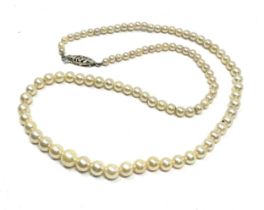 9ct white gold & rose diamond graduated cultured pearl necklace measures approx 43cm long weight