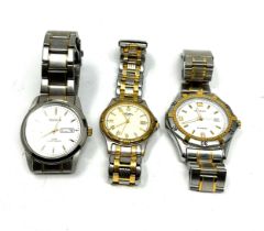 x 3 gents two tone stainless steel quartz wristwatches working inc. rotary