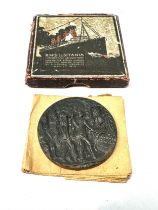 Boxed WW1 R.M.S Lusitania Medal & Original Information Sheet In vintage condition Signs of age &