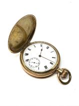 Rolled Gold Gents Full Hunter POCKET WATCH Hand-wind Working cracked glass