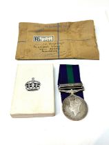 Boxed G.S.M Palestine 1945-48 & postal Packet. Named. 19012555 Trooper. J.W. Coupland Life Guards.