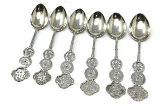 6 Antique Chinese silver tea spoons makers wang Hing weight 94g