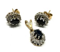 9ct gold sapphire & diamond earring and pendant set weight 2.9g