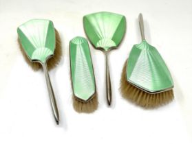 Antique silver & green enamel brush & mirror set Birmingham silver hallmarks total weight 570g