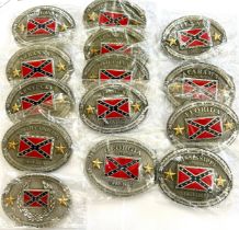 13 US Confederate state interchangeable belt buckles, 1 confederate states of America belt buckle