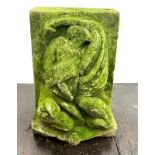 Antique carved stone Corbel - carved with a depiction of St George and the dragon 10 inches wide