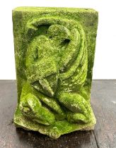 Antique carved stone Corbel - carved with a depiction of St George and the dragon 10 inches wide