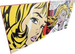 2 Large Roy Lichtenstein canvas retro pop art prints measures approximately 32 inches square