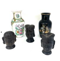 Selection of oriental items includes vases, carved figures etc