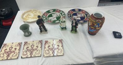 Box of miscellaneous includes plates, wedgwood, figures etc