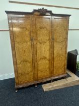 Burr Walnut queen anne 3 door wardrobe with mirror inside measures approximately 80 inches tall 60