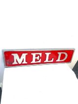 Diesel train Meld sign measures approximately 30 inches by 8 inches