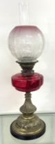 Victorian Ruby glass oil lamp 26 inches tall