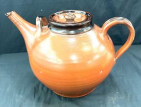 Antique art pottery Earlesware large tea pot measures approx 10.5 inches tall by 17 inches wide
