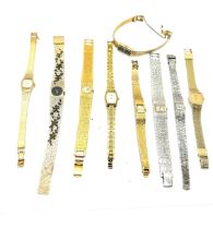 Selection of gold toned ladies wrist watches, untested