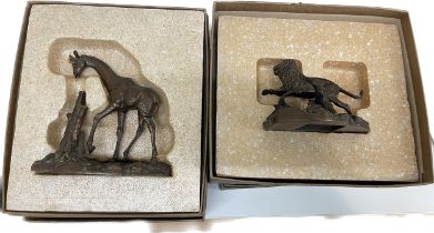 Two boxed the Franklin mint Bronze figures includes a Giraffe and Lion