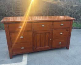 7 Draw 1 door pine farm house cherry wood sideboard measures approximately 68 inches wide 37