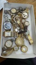 Tray of vintage and later watches, pocket watch includes Rotary, sekonda, Ben Sherman etc