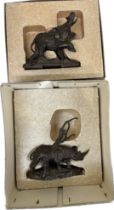 Two boxed the Franklin mint Bronze figures includes a Elephant and Rhino