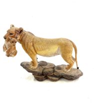 Lioness figure with cub in her mouth, measures approximately 11 inches by 15 inches