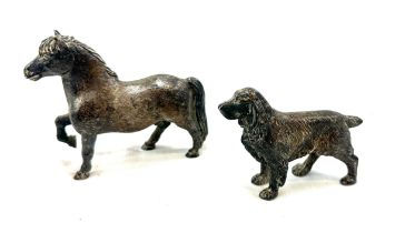 Two silver plated animal figures includes a pony and a dog figure 3.5 inches tall