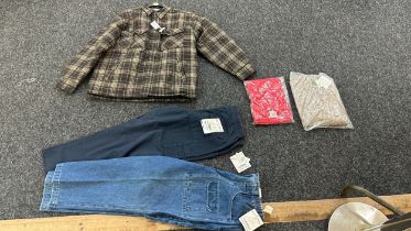 Selection of brand new clothes includes George coat, jeans etc