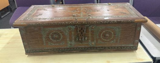 Zanzibar antique 19th century teak brass studded chest / trunk measures approximately