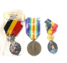 A lot of three Belgium medals to include Victory medal WW1, Labour medal 1st and 2nd class