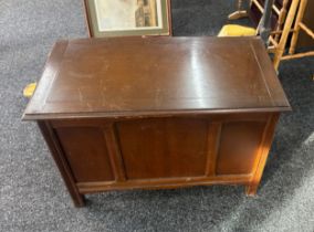 Oak blanket box measures approx 24 inches tall by 35 wide and 19 deep