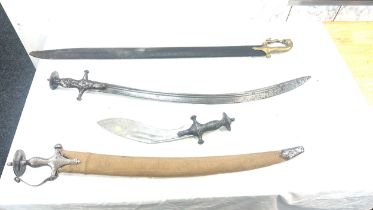 One lot of Indo Persian antiques Indo-Persian steel Tulwar with scabbard. Vintage serrated snake