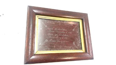 Antique 1828 framed marriage picture measures approximately 13 inches by 10 inches