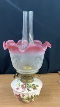 Wiltshaw and Robinson Carlton ware oil lamp with shade and chimney RD number 187328 height 42 cm