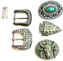 5 Assorted interchangeable belt buckles to include Spanish style etc