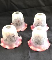 Set of 4 victorian etched ruby glass shades