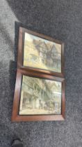 Pair of oak framed signed prints measures approx 23 inches wide by 18 tall