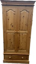 2 door 1 drawer pine wardrobe measures approximately 79 inches tall 21 inches depth