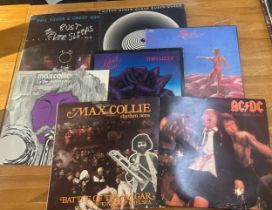 Large selection of assorted records includes ACDC, Max Collie, Black Rose Thin Lizzy Queen Jazz etc