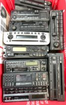 Selection of vintage car radios and 2 speakers includes Pioneer, Rover, ford etc, untested