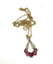 9ct gold diamond & ruby pendant necklace (2g)