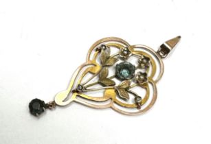 9ct gold antique blue paste & seed pearl openwork pendant (2g)