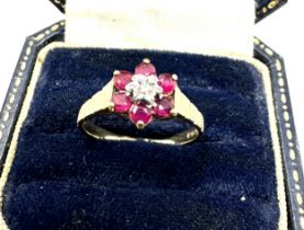 9ct gold diamond & ruby cluster ring (2.1g)