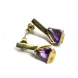 9ct gold amethyst drop earrings (3.2g)