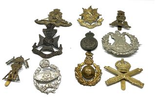 10 x Military Cap Badges Inc. Camerons - Dragoon Guards - Machine Gun Corps Etc